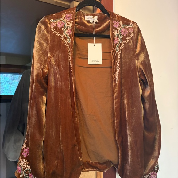 Chasing Unicorns Black Magic Woman 100% Silk Velvet Embroidered Jacket S - Picture 3 of 6